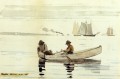 Niños pescando el realismo del puerto de Gloucester pintor marino Winslow Homer